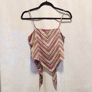 SO Scarf Tank Junior Girl M Multicolor Smocked Chevron Print Tie Back Sleeveless